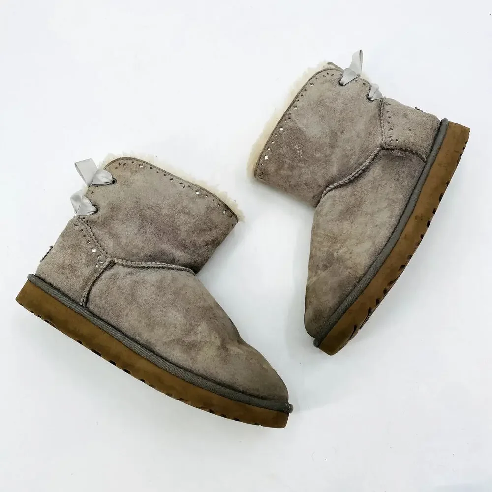 UGG Gray Bow Short Shearling Boots
